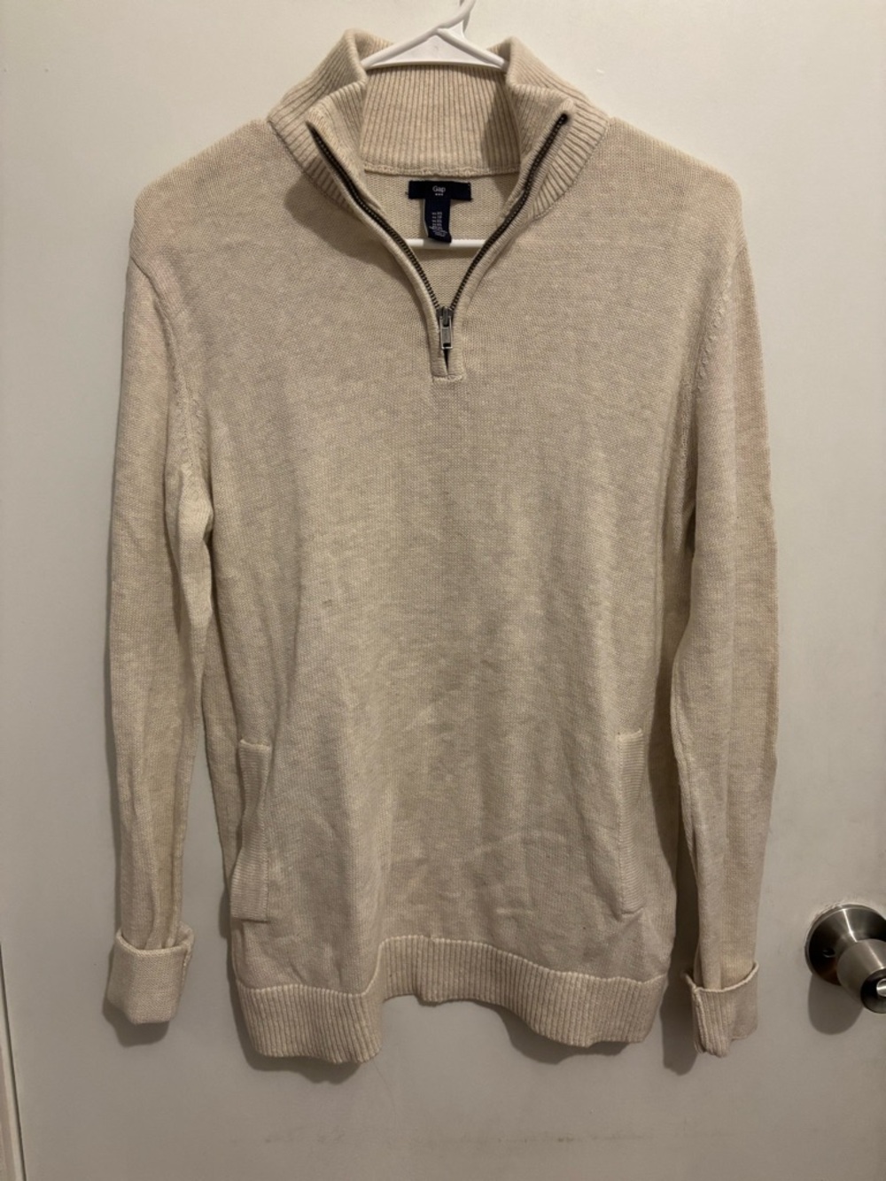 GAP Men's Cream Quarter-Zip Sweater